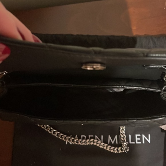 KAREN MILLEN BLACK QUILTED LEATHER SHOULDER BAG LIKE NEW - Picture 3 of 4